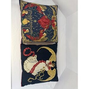 Vintage Angel Tapestry Throw Pillows Set of 2 Christmas Decor Burgundy Navy